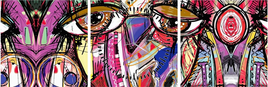 Obraz - Street art - sowa (z zegarem) (90x30 cm)