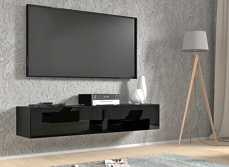 Podwieszana szafka rtv czarny połysk 160 cm - Falmi