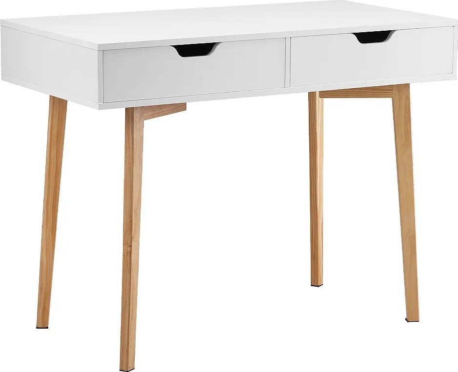 Mały Stół Biurowy SucceBuy Małe Biurko Komputerowe z Szufladami do Sypialni, Białe i Drewniane