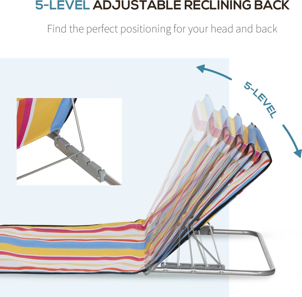 Outsunny Zestaw 2 mat plażowych, regulowane, składane, 124D x 53S x 37-50W cm, Wielobarwne