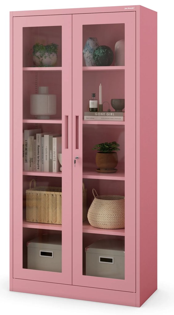 Szafa przeszklona AMELIA, 900 x 1850 x 400 mm, Fresh Style: pudrowy róż