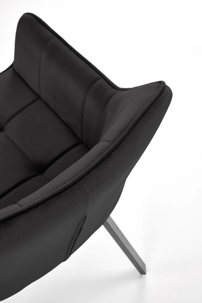 Krzesło do jadalni obrotowe z podłokietnikami czarne welurowe K588