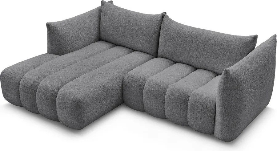 Szary narożnik z materiału bouclé (lewostronny/z szezlongiem) Azra – Bobochic Paris