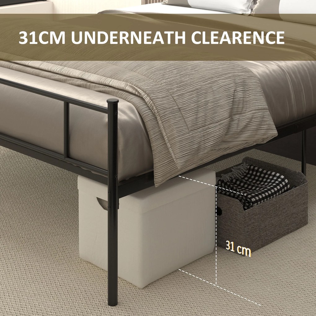 HOMCOM Rama łóżka metalowa z zagłówkiem, udźwig 300 kg, 145L x 211B x 106H cm, Schwarz