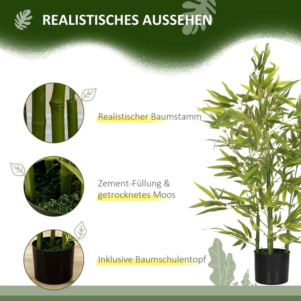 HOMCOM Sztuczne Drzewo, Sztuczna Roślina, 5 Gałązek, 504 Liście, Wytrzymała Doniczka, Plastik