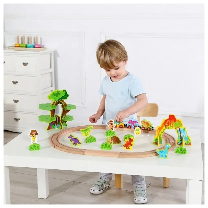 Tooky toy drewniana magnetyczna kolejka dinozaury + figurki