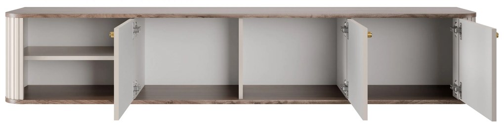 Szafka RTV wisząca Vesper 3D 187 cm - kaszmir / orzech / złote uchwyty