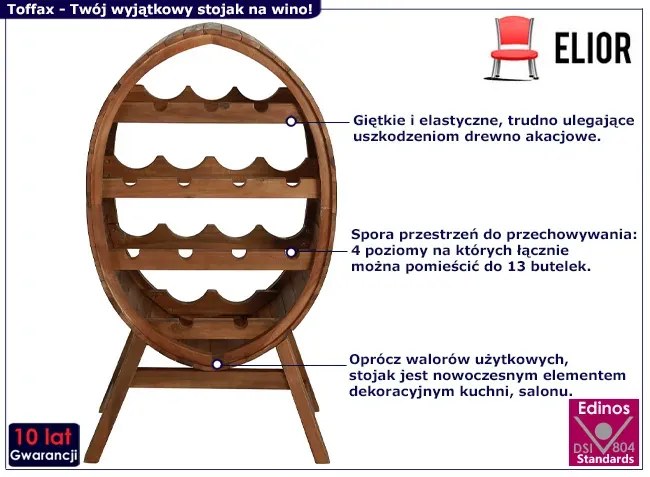 Stojak na 13 butelek wina z drewna akacjowego szary