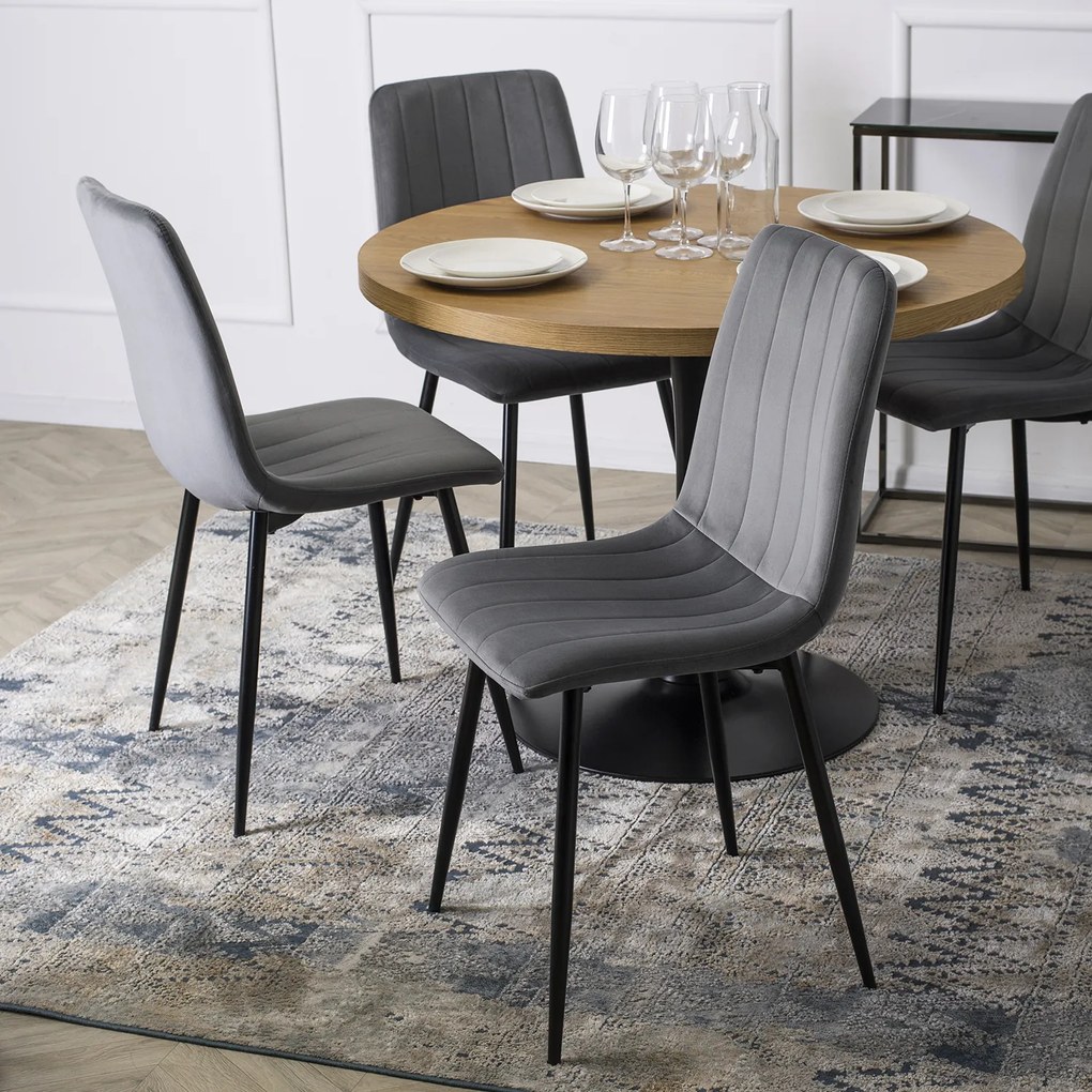 Stół Okrągły LINO 100 cm Dąb Złoty/Czarny Nowoczesny Loft