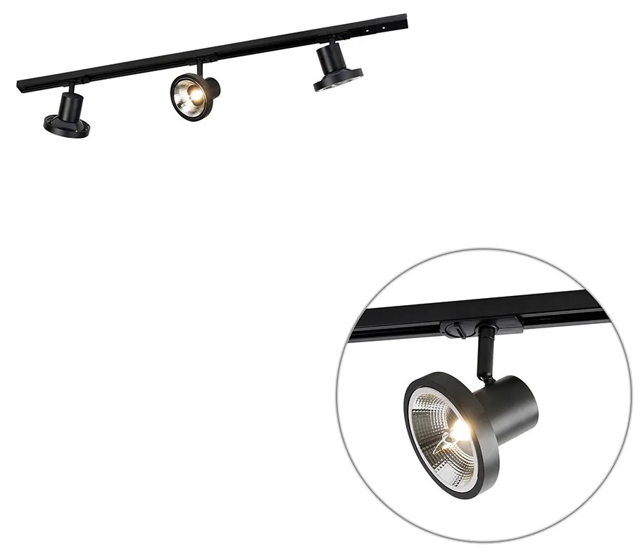 Nowoczesny system oświetlenia szynowego z 3 czarnymi reflektorami jednofazowymi 100 cm - Iconic Jeany Nowoczesny Oswietlenie wewnetrzne