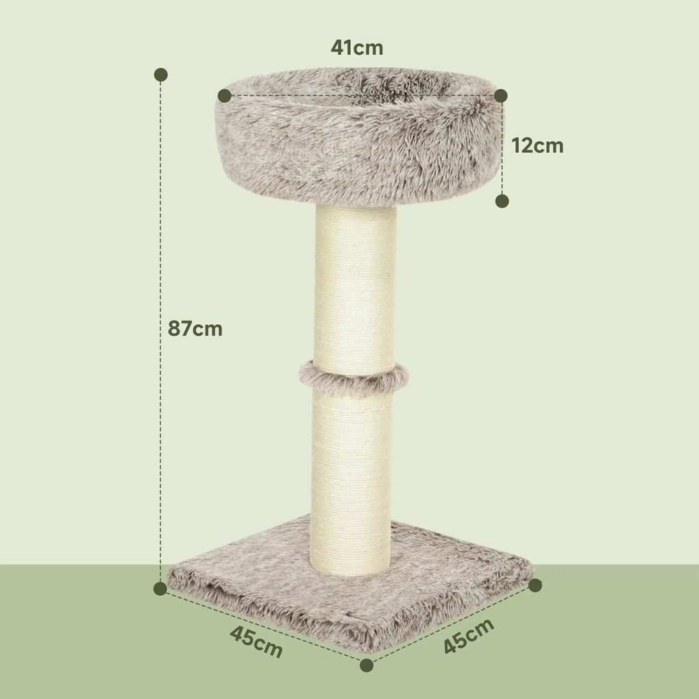 PawHut Drapak dla kota, 87 cm, wieża dla kota z grubym słupem do drapania, pluszowe legowisko, do użytku wewnętrznego, wytrzymałość do 6 kg, Brązowy