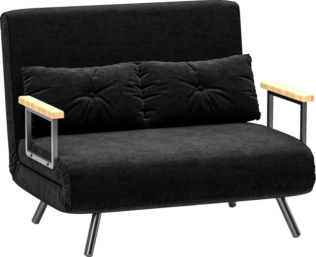 HOMCOM Dwuosobowa sofa rozkładana 4-w-1, sofa z 5-stopniowo regulowanym oparciem, 2 poduszki, 102 x 73 x 81 cm, czarna | Aosom PL