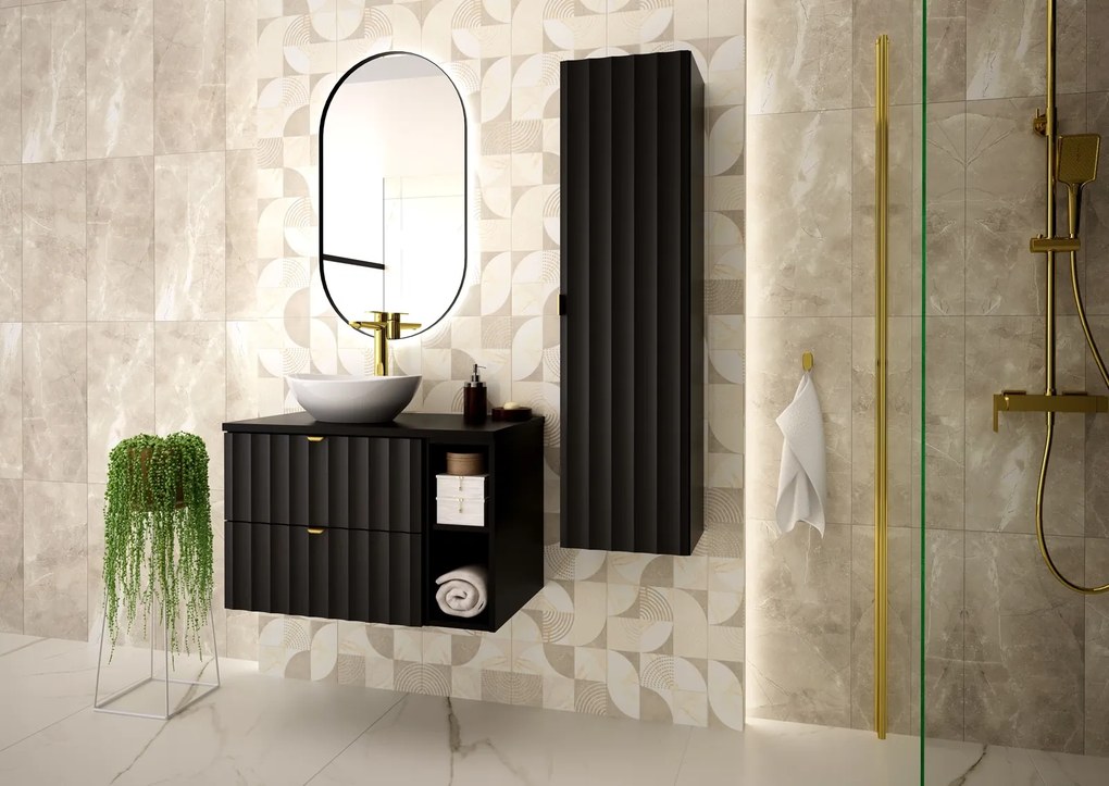 Szafka łazienkowa pod umywalkę nablatową Arcos 06, czarny mat, 60 cm - zestaw 1