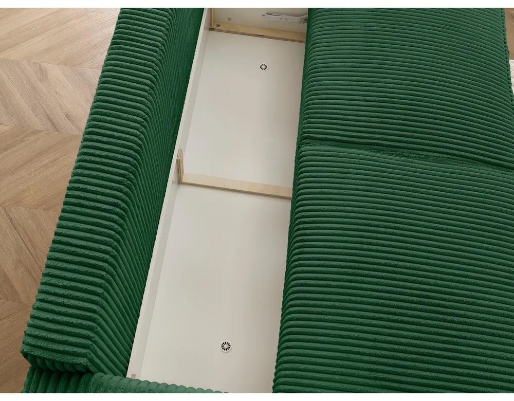 Zielona sztruksowa rozkładana/ze schowkiem sofa 244 cm Chelsea – Bobochic Paris