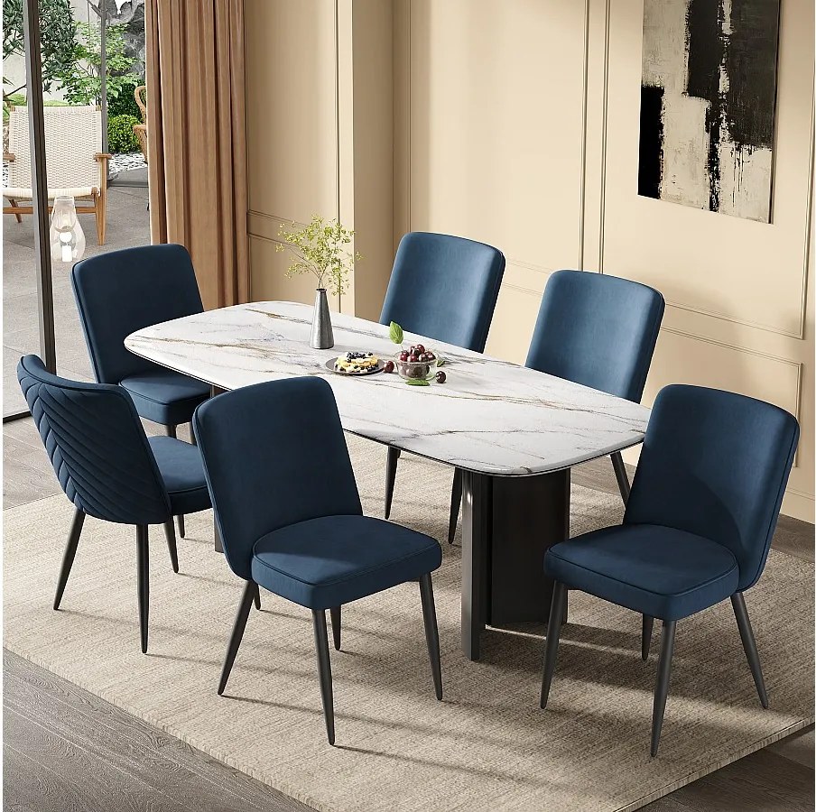 Zestaw 6 krzeseł do jadalni - 63 x 48 x 85 cm - do jadalni/salonu/kawiarni - styl nowoczesny - aksamit - ciemnoniebieski