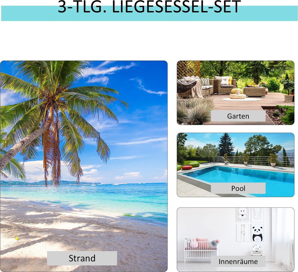 Ekskluzywny Zestaw Leżaków Ogrodowych Outsunny z Stolikiem Bocznym, Czarny+Srebrny