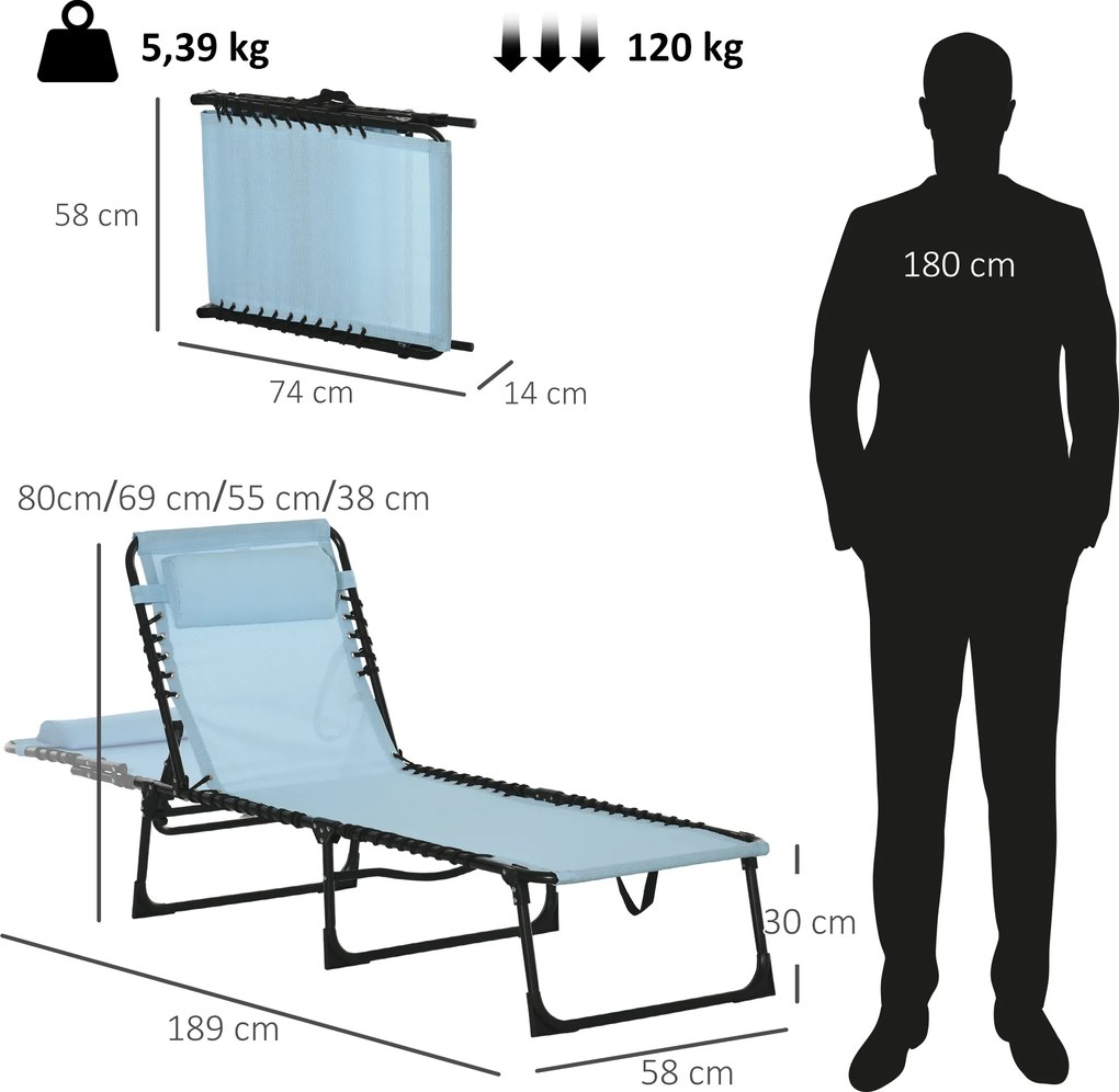 Outsunny Leżak składany, oddychający materiał, metalowa rama, 189 x 58 x 30 cm, kolor niebieskozielony | Aosom PL