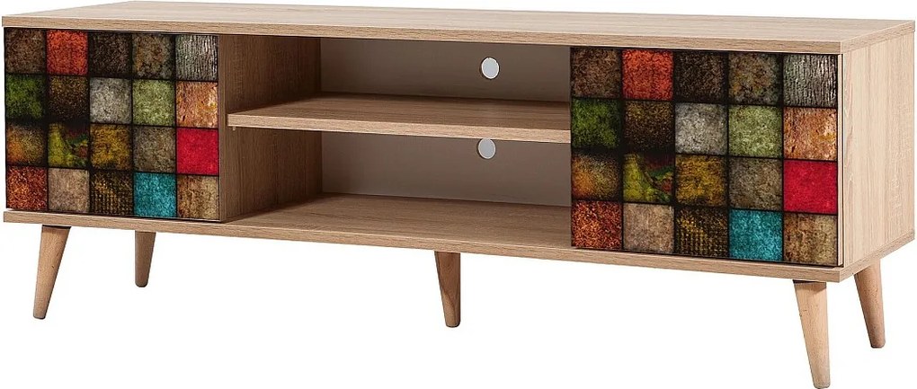 Stojak pod TV z melaminy – 140 cm – dąb sonoma – 18 mm