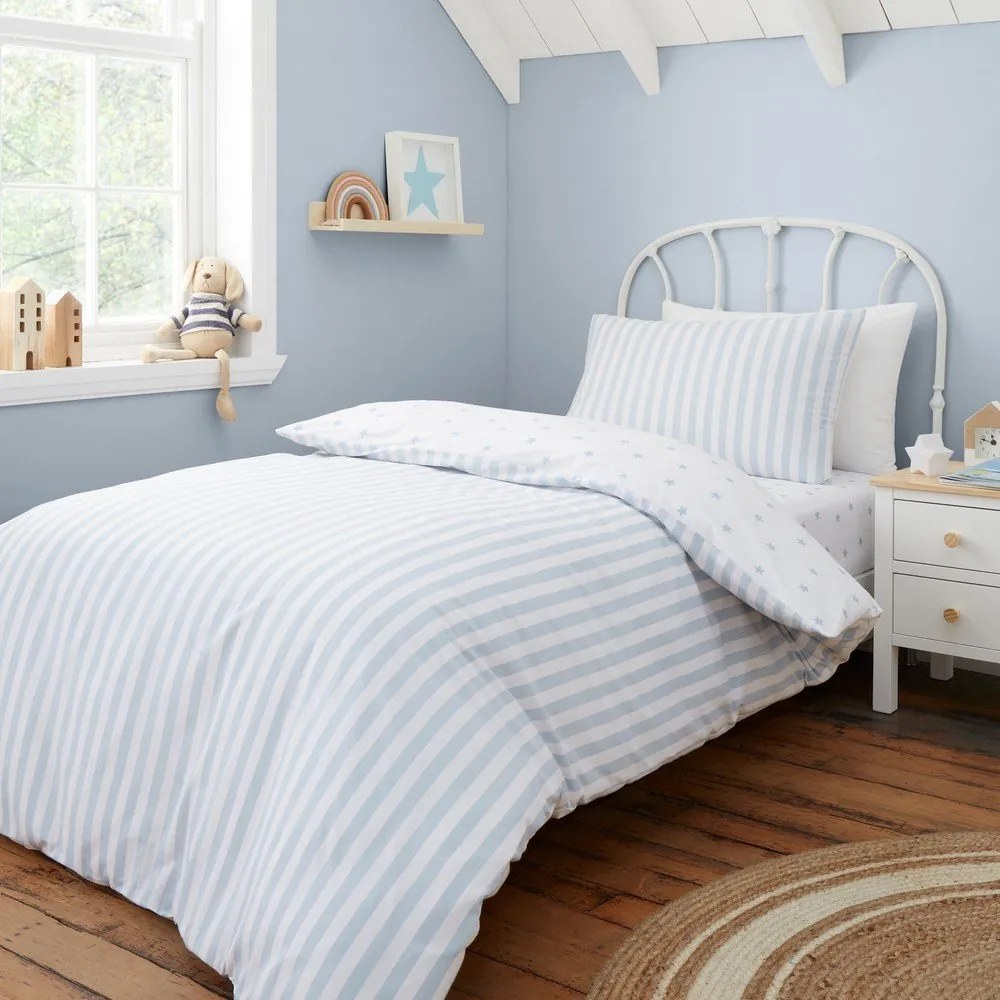 Biało-niebieska bawełniana pościel dziecięca dwuosobowa 200x200 cm Mini Star &amp; Stripes – Bianca