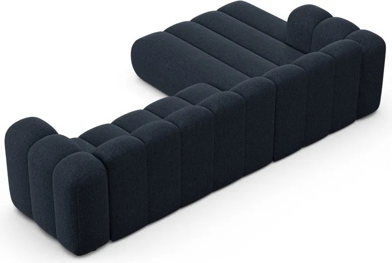 Ciemnoniebieski narożnik z tkaniny szenilowej (lewostronny/z szezlongiem) Lupine – Micadoni