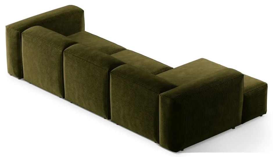 Zielony sztruksowy narożnik (lewostronny/z szezlongiem) Bergamo – Cosmopolitan Design