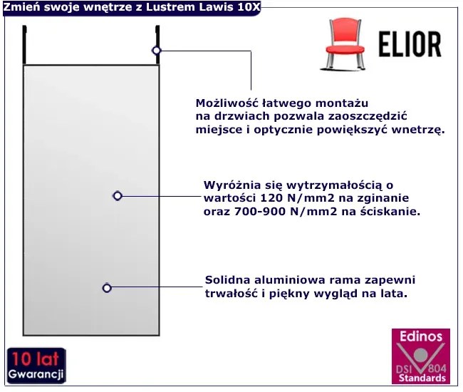 Czarne nowoczesne lustro wiszące na drzwi - Lawis 10X