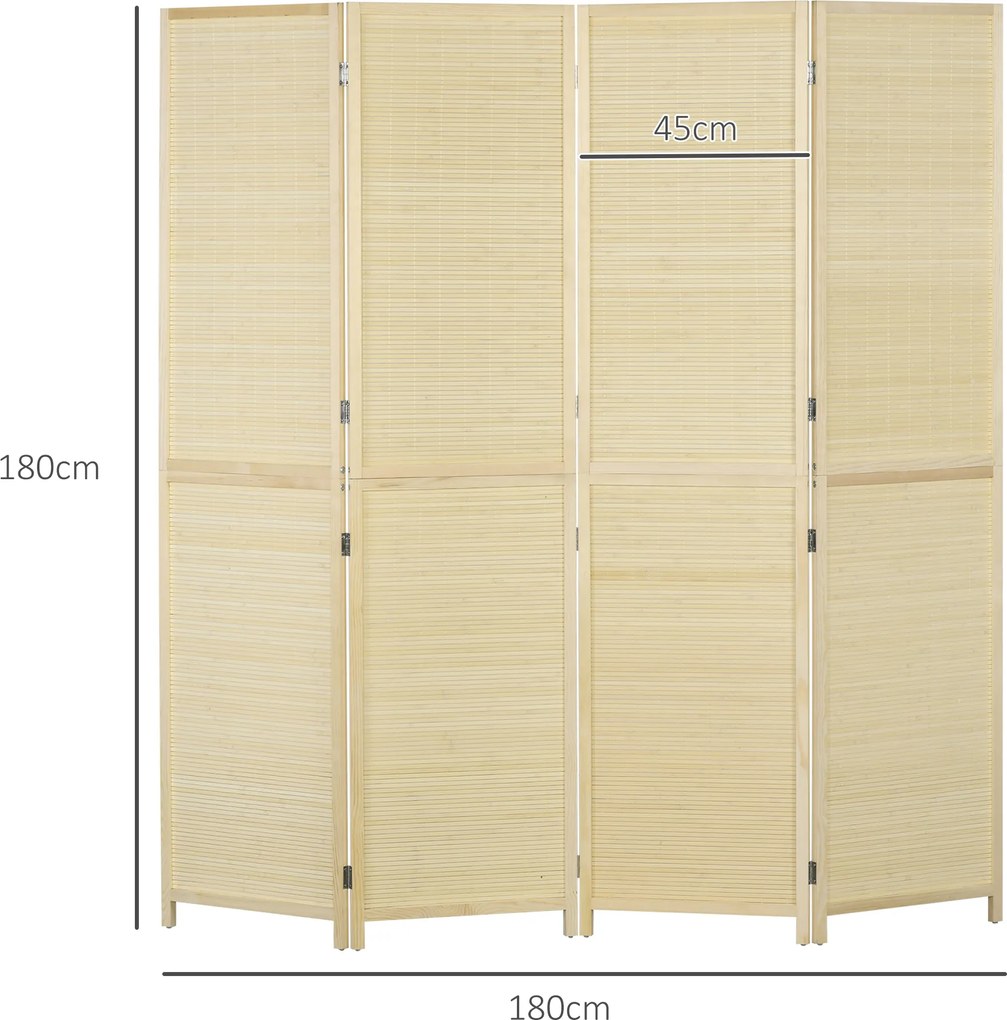 HOMCOM Parawan 4-częściowy 180 x 180 cm składany, przegroda z bambusa do salonu, naturalny | Aosom PL