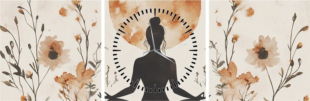 Obraz - Pomarańczowa joga (z zegarem) (90x30 cm)