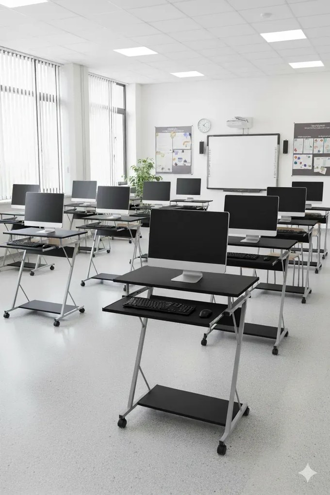 Czarne małe biurko komputerowe na kółkach K9-K44