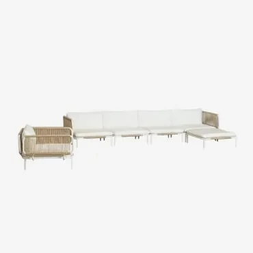 4-częściowa Modułowa Sofa Ogrodowa Z 2 Narożnikami, Pufą I Fotelem Roubly Beige Migdałowa - Sklum