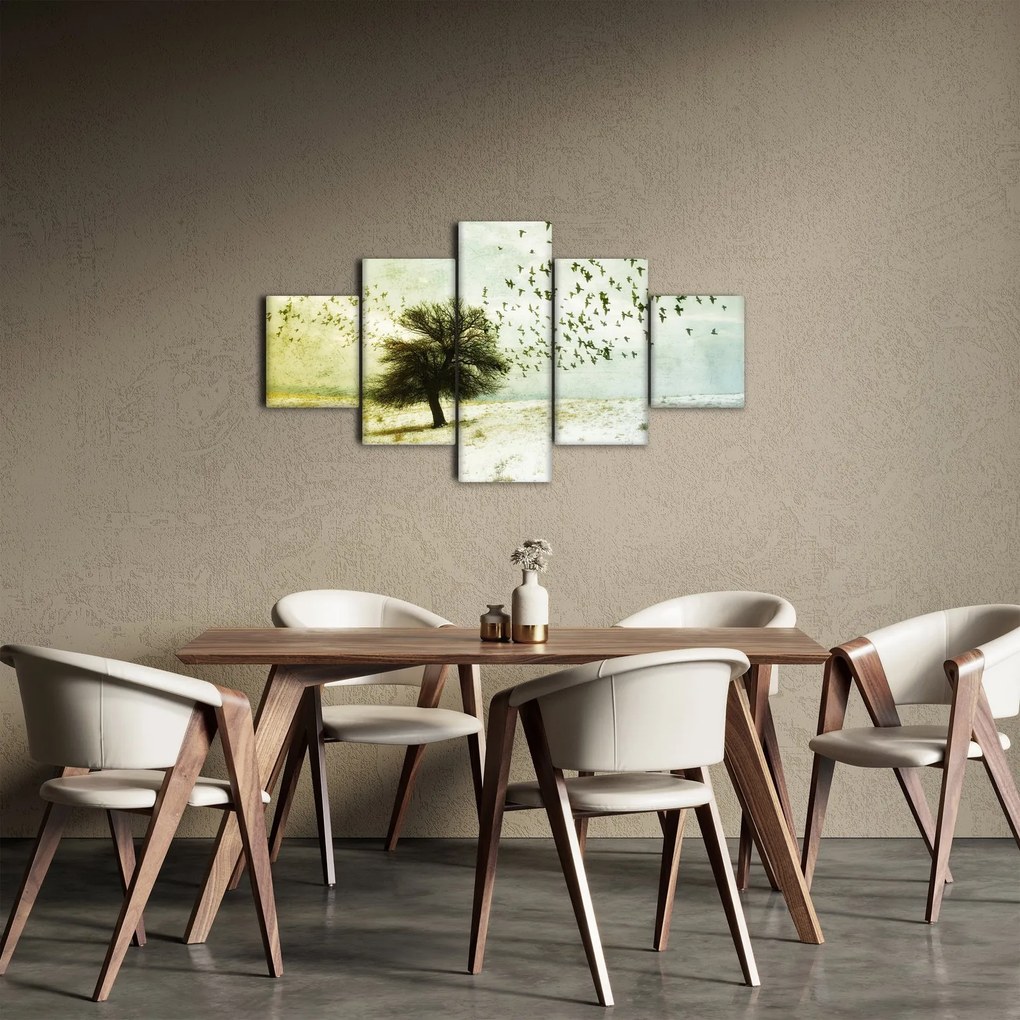Obraz - Malowane stado ptaków (125x70 cm)