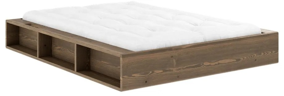 Brązowe łóżko dwuosobowe z drewna sosnowego ze stelażem 140x200 cm Ziggy – Karup Design