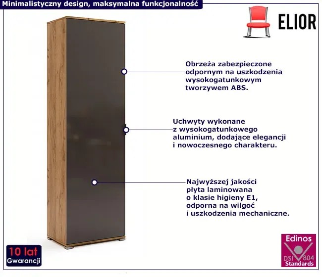 Nowoczesna wąska szafa z półkami dąb craft + lava mat - Kyle 9X