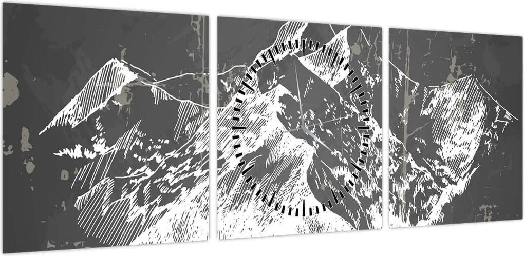 Obraz - Ilustracja gór (z zegarem) (90x30 cm)
