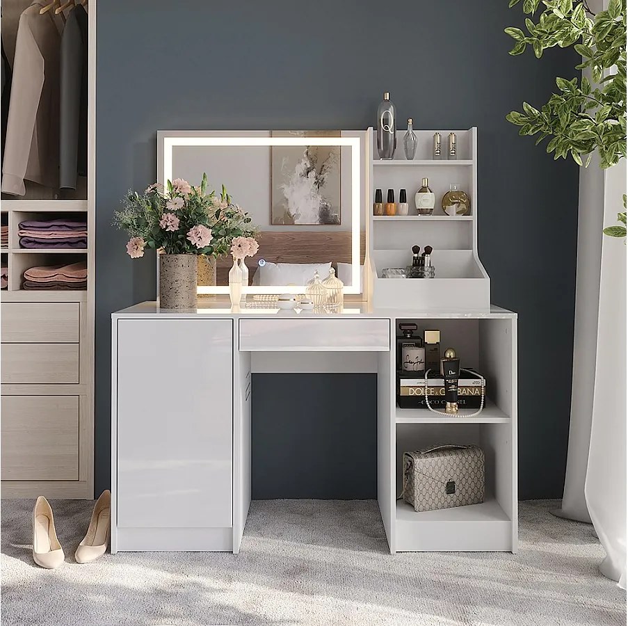 Stół toaletowy biały/biały wysoki połysk 128.2x50.1x76 sherry