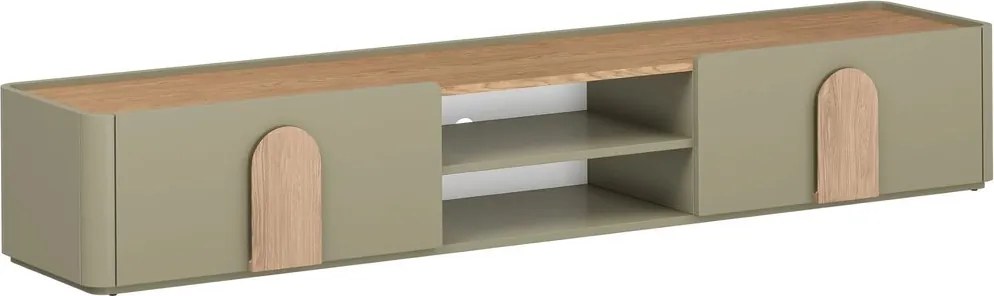 Szafka RTV Amilio 220 cm z szufladą - eukaliptus / dąb baltic dune / uchwyty dąb naturalny