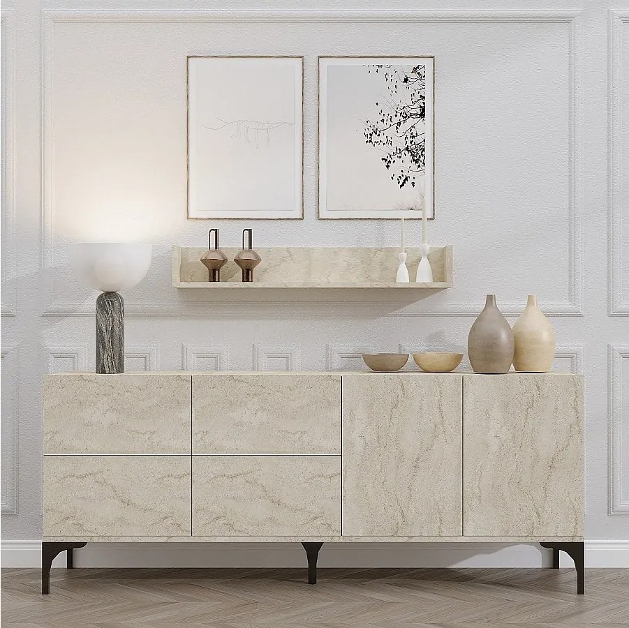 Komoda z półką ścienną – 180 x 55 x 40 cm – trawertyn – pokryta melaminą