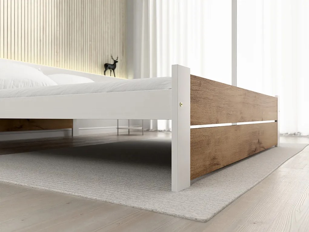 Łóżko IKAROS DOUBLE 180 x 200 cm, dąb artisan/biały Stelaż: Ze stelażem listwowym elastycznym, Materac: Materac Deluxe 10 cm
