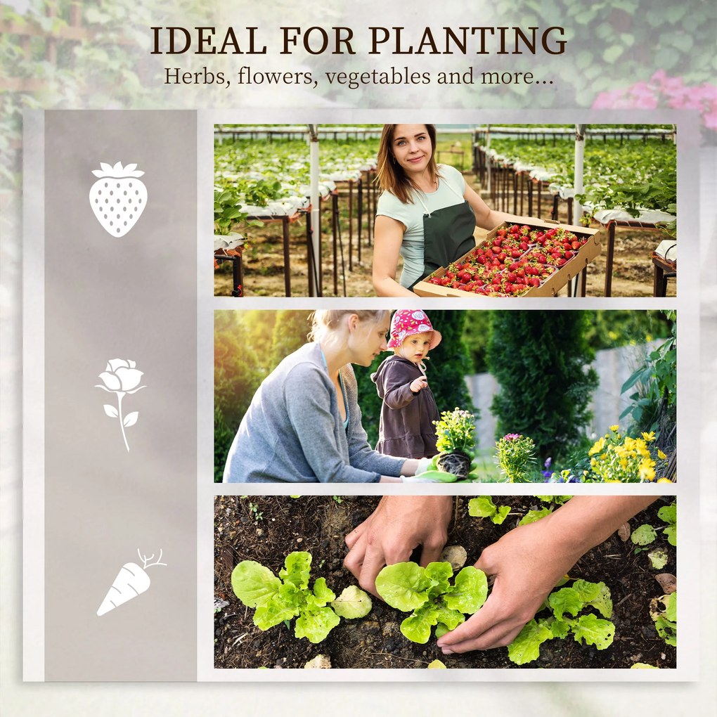 Outsunny Wysoka grządka z pergolą, 3 poziomy, Rama z drewna naturalnego, Wyściółka flizelinowa, 95 x 95 x 110 cm