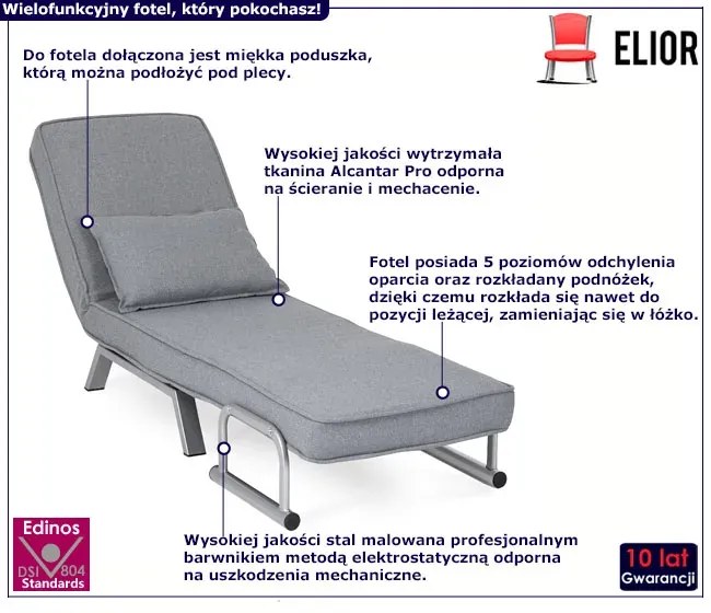 Szary fotel relaksacyjny z funkcją spania M3-W74