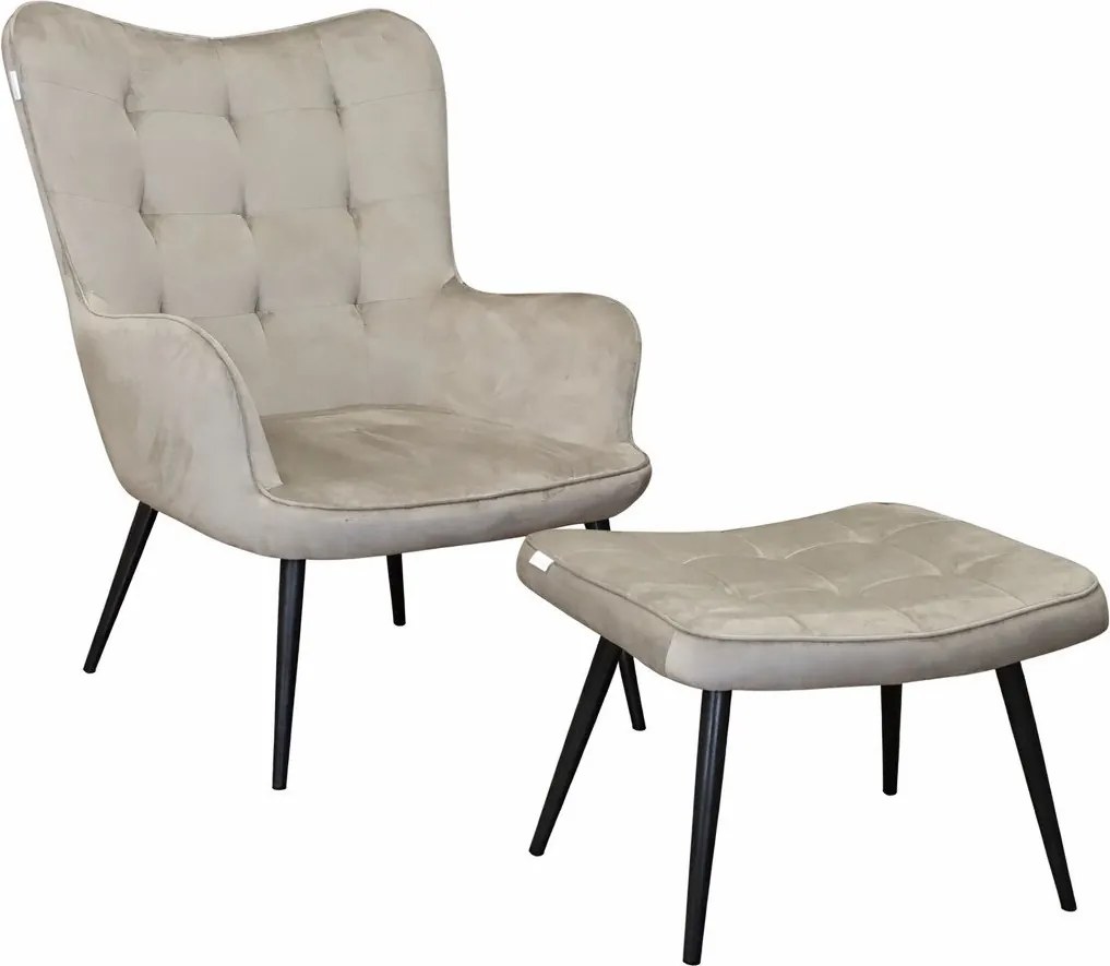 Fotel wypoczynkowy RELAX uszak z podnóżkiem : Kolor nogi - Czarna stożek, Kolor tkaniny - VELVET - MG09, Typ tkaniny - Velvet