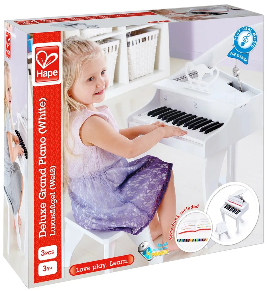 Hape Deluxe białe pianino z krzesłem, 50 x 60 x 52 cm