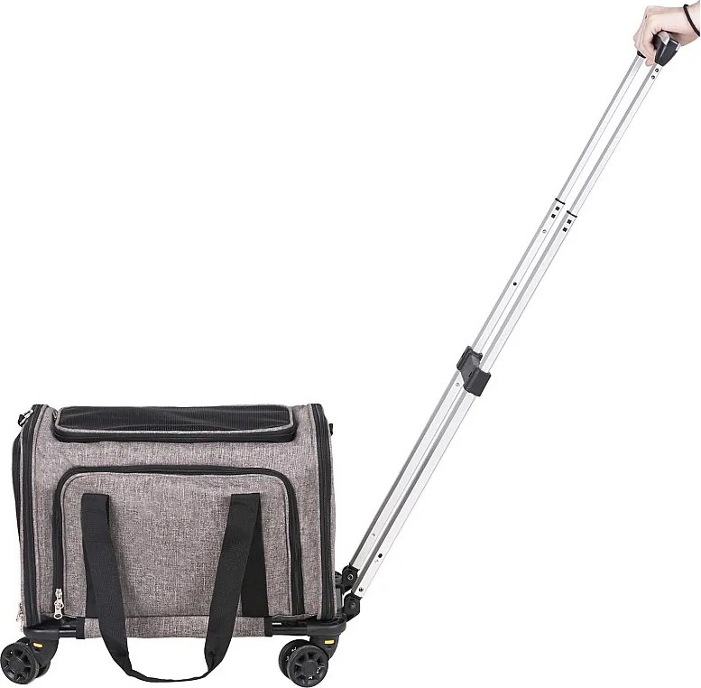 Torba Transportowa dla Kota z Kółkami SucceBuy, dla Zwierząt Poniżej 25 Funtów, w Zestawie 1 Składana Miska, Szara