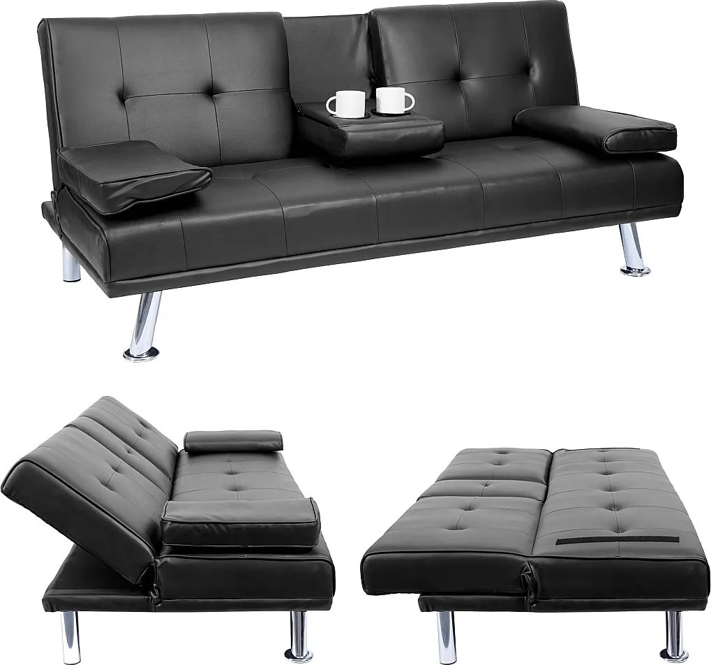 3-osobowa sofa MCW-F60,  imitacja skóry, czarny