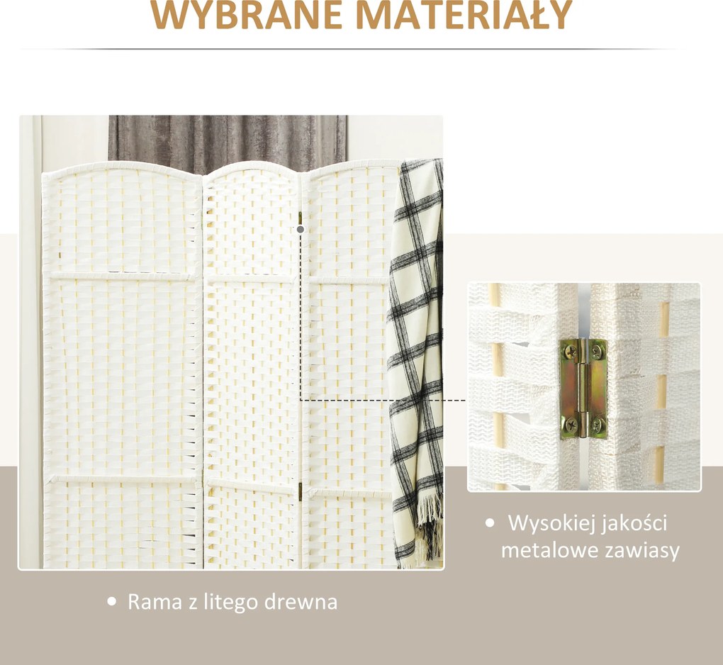 HOMCOM 4-częściowy parawan, składana zasłona, ściana osłonowa do salonu, sypialni, biura domowego, Biały
