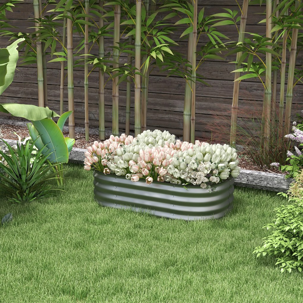 Outsunny Hochbeet Donica Warzywna, modularne łóżko wysokie, zabezpieczone krawędzie, design bez dna,  105 x 62 x 30 cm, Srebrny