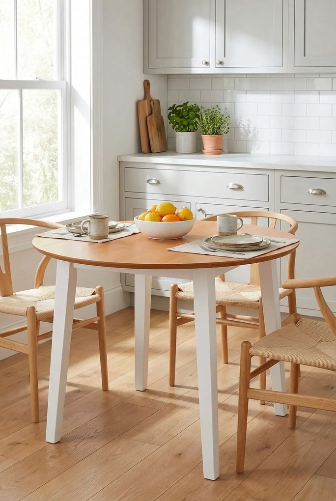 Okrągły stół składany - biały + brąz L0-P70