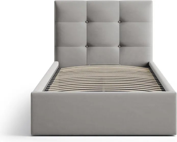 Szare tapicerowane łóżko jednoosobowe ze schowkiem i stelażem 90x200 cm Phaedra – Micadoni
