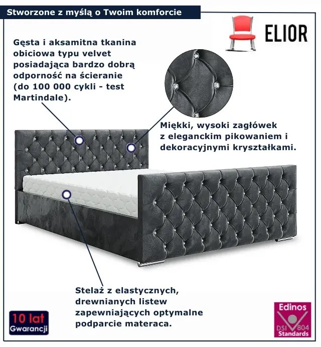Grafitowe lóżko welurowe z kryształkami 5 rozmiarów E4-F09