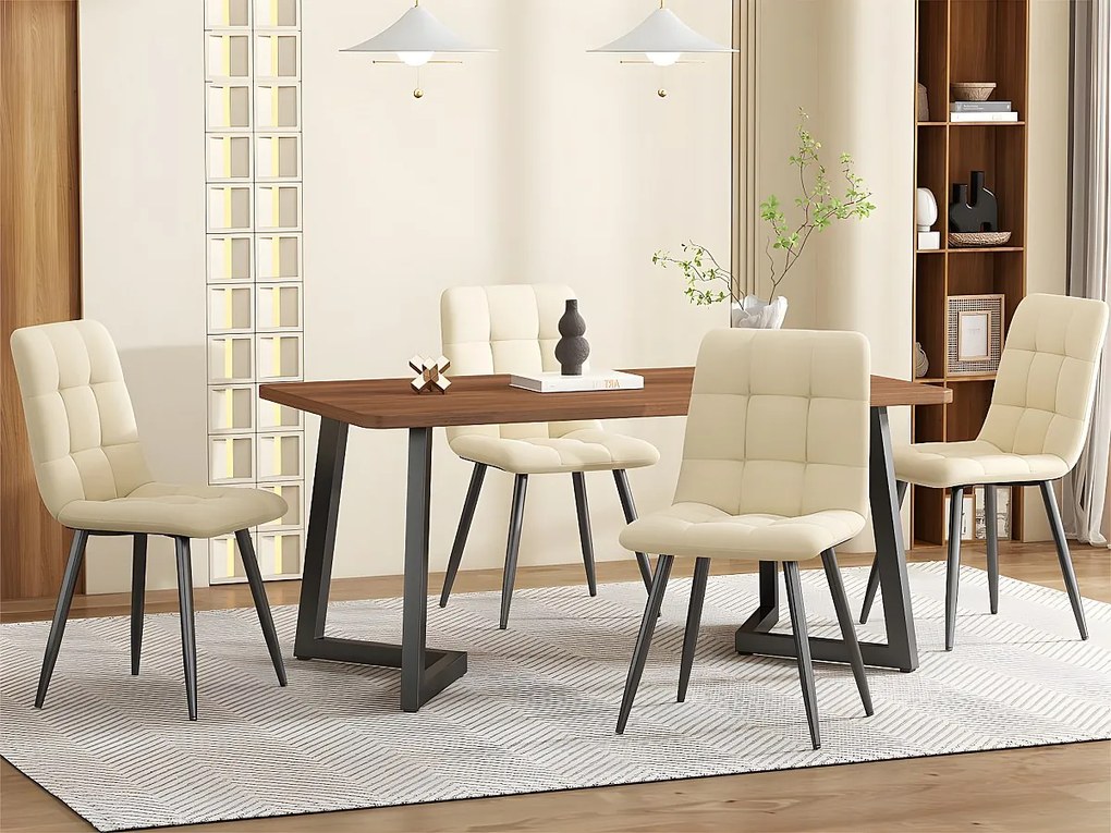 Stół jadalny - blaty z drewna - czarne metalowe nogi - 117x68cm - Brązowy i Czarny